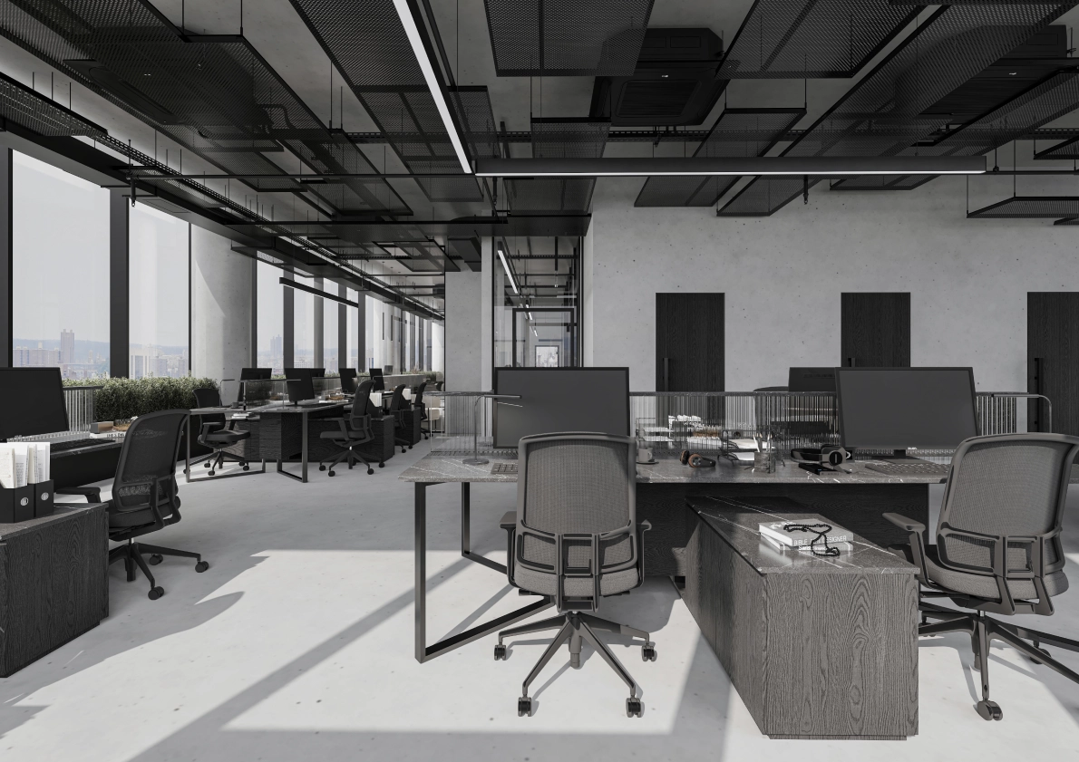 Glowing Tower Office view with modern architecture and modern furniture!