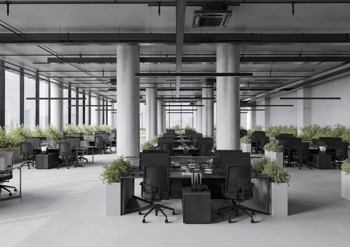 Modern look of glowing tower office